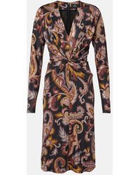 Etro - Paisley Gathered Midi Dress - Lyst
