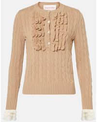 Valentino - Ruffled Cable-Knit Virgin Wool Sweater - Lyst