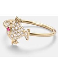 Yvonne Léon - Petit Poisson 18Kt Ring With Diamonds And Rubies - Lyst