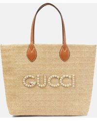 Gucci - Medium Logo Raffia-effect Tote Bag - Lyst