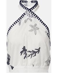 Poupette - Suma Ruffled Open-Back Cotton Crop Top - Lyst
