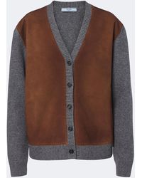 Prada - Suede-Trimmed Virgin Wool Cardigan - Lyst