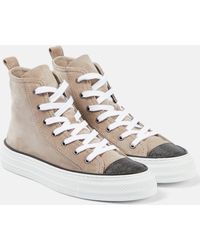 Brunello Cucinelli - Monili-embellished High-top Suede Sneakers - Lyst