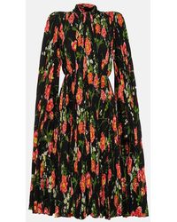 Balenciaga - Pleated Floral Crepe Midi Dress - Lyst
