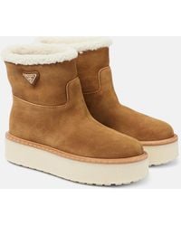 Prada - Ankle Boots Aus Veloursleder Mit Shearling - Lyst