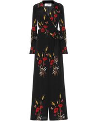 Valentino Tie-waist Wide-leg Floral-meadow Silk Crepe De Chine Jumpsuit - Black