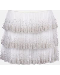 Clio Peppiatt - Evie Beaded Tiered Tulle Miniskirt - Lyst