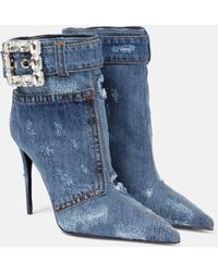 Dolce & Gabbana - Embellished Denim Ankle Boots - Lyst