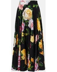 Dolce & Gabbana - Peony And Rose- Charmeuse Calf-Length Circle Skirt - Lyst