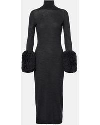 Alaïa - Faux Shearling-Trimmed Wool Dress - Lyst