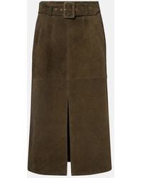 Veronica Beard - Alexie Belted Suede Midi Skirt - Lyst