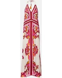 Poupette - Mary Printed Halterneck Satin Maxi Dress - Lyst