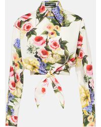 Dolce & Gabbana - Floral Cropped Cotton Poplin Shirt - Lyst