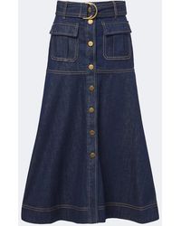 Zimmermann - Belted Denim Midi Skirt - Lyst