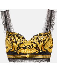 Versace - Barocco Silk Lace-trimmed Crop Top - Lyst