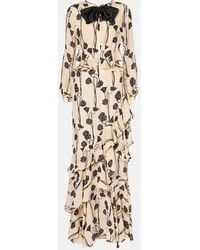 Johanna Ortiz - Ruffled Floral Silk Georgette Maxi Dress - Lyst