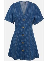Ganni - Polka-Dot Denim Minidress - Lyst