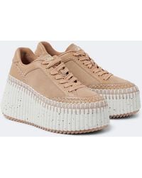 Chloé - Nama 80 Suede And Leather Wedge Sneakers - Lyst