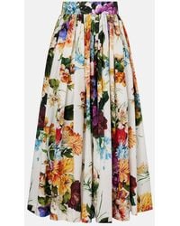 Dolce & Gabbana - High-Waisted Skirt With A Floral Bouquet Print - Lyst