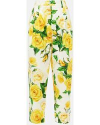 Dolce & Gabbana - Pantalones cropped de algodon floral de tiro alto - Lyst