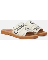 Chloé - Woody Logo-Print Canvas Slides - Lyst
