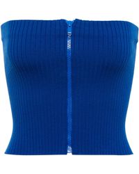 Saint Laurent Ribbed Knit Strapless Top - Blue