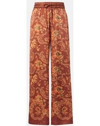 ALÉMAIS - Seraphina Printed Silk Wide-Leg Pants - Lyst