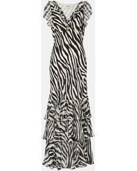 RIXO London - Amelle Zebra-Print Ruffled Silk Maxi Dress - Lyst