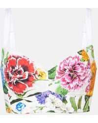 Dolce & Gabbana - Stretch Cotton Blend Top With Floral Pattern - Lyst