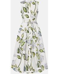 Oscar de la Renta - Porcelain Flower Cotton-Blend Midi Dress - Lyst