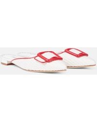 Manolo Blahnik - Maysale Leather-Trimmed Raffia Mules - Lyst
