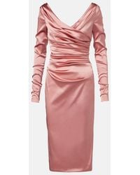 Dolce & Gabbana - Draped Satin Midi Dress - Lyst