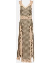 Gucci - Lace-trimmed Printed Silk-twill Maxi Dress - Lyst