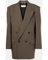 Saint Laurent - Blazer Oversize En Laine Melangee A Carreaux - Lyst