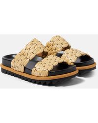 Dries Van Noten - Woven And Raffia And Leather Slides - Lyst