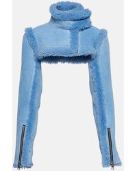 LAQUAN SMITH - Giacca cropped in pelle con shearling - Lyst