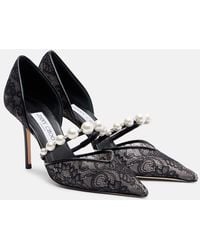 Jimmy Choo - Aurelie 85 Lace And Leather Pumps - Lyst
