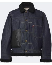 Sacai - Leather-Trimmed Denim Jacket - Lyst