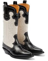 Ganni Leather Cowboy Boots - Black