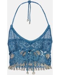 Rabanne - Verziertes Cropped-Top Aus Haekelstrick - Lyst