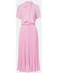 Self-Portrait - Belted Tie-Neck Georgette Midi Dress - Lyst