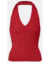 Ralph Lauren - Cable-Knit Halterneck Silk Top - Lyst