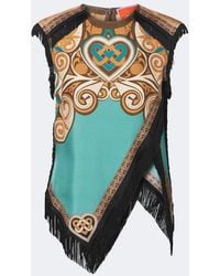 La DoubleJ - Scarf Printed Fringed Silk Top - Lyst