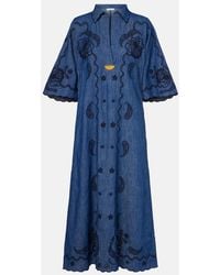 Zimmermann - Aster Embroidered Denim Midi Dress - Lyst