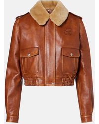 Miu Miu - Shearling-Trimmed Leather Jacket - Lyst