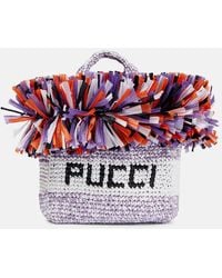 PUCCI - Logo Small Raffia-Trimmed Tote - Lyst