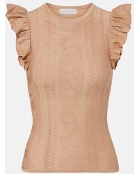 Zimmermann - Aster Ruffled Pointelle Lame Top - Lyst