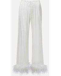 Oséree - Bridal Feather-Trimmed Satin Wide-Leg Pants - Lyst