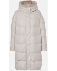 Brunello Cucinelli - Leather-Trimmed Wool Down Coat - Lyst