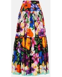 Dolce & Gabbana - Floral Tiered Cotton Maxi Skirt - Lyst